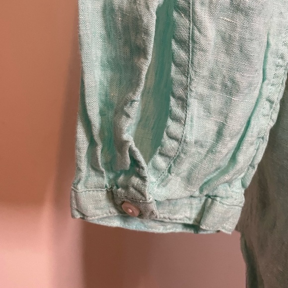 L.L. bean 100% Linen V-Neck Hi-Lo Tunic Top Light Turquoise Teal Blue - Picture 8 of 11